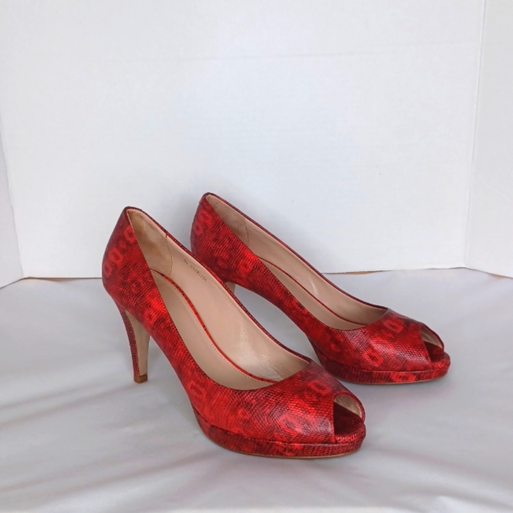 Hugo Boss Red Snakeskin Peep Toe Heels Size 39